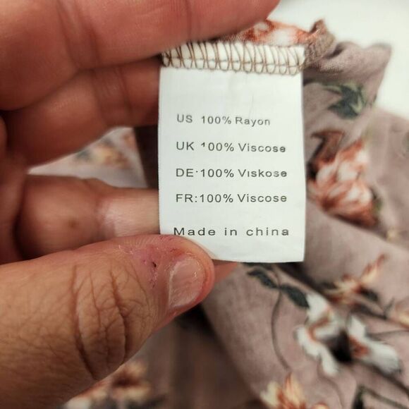 Women's Size XL Blush Pink Floral Print Hi Low Maxi Dress Long-Sleeve Elastic Wa - Picture 5 of 5